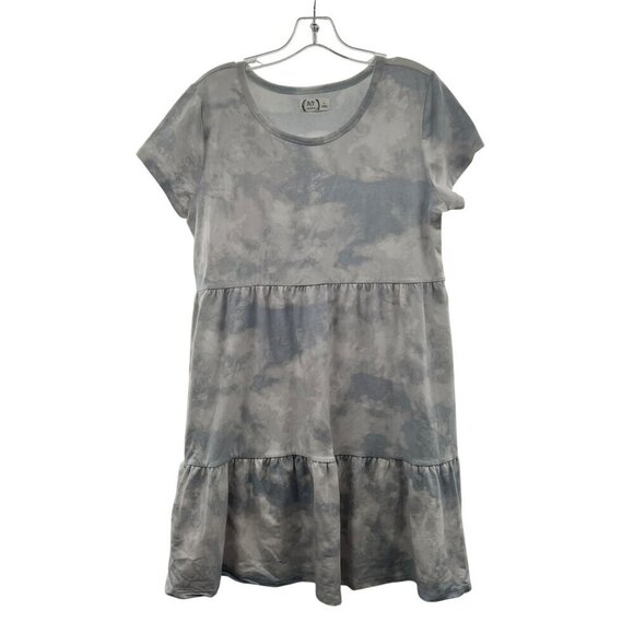 Maurices 24/7 Short Sleeve Tiered Babydoll Dress Light Blue/White Size Large - Picture 1 of 9